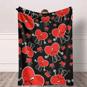 Sad Heart Flannel Blanket, Cartoon Love Graphic Print, UltraSoft, Lightweight, Warm, AntiPilling, Perfect for Couch, Living Room, Bedroom, Office, Travel, Christmas, Birthday, Anniversary Gift.