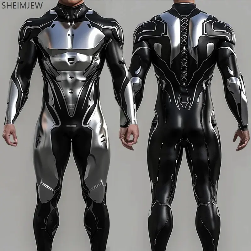 Cyber Mechanical Bodysuit Men's Halloween Punk Cosplay Costume Carnival Party Festival Stage Performance Anime Robot Bodysuit