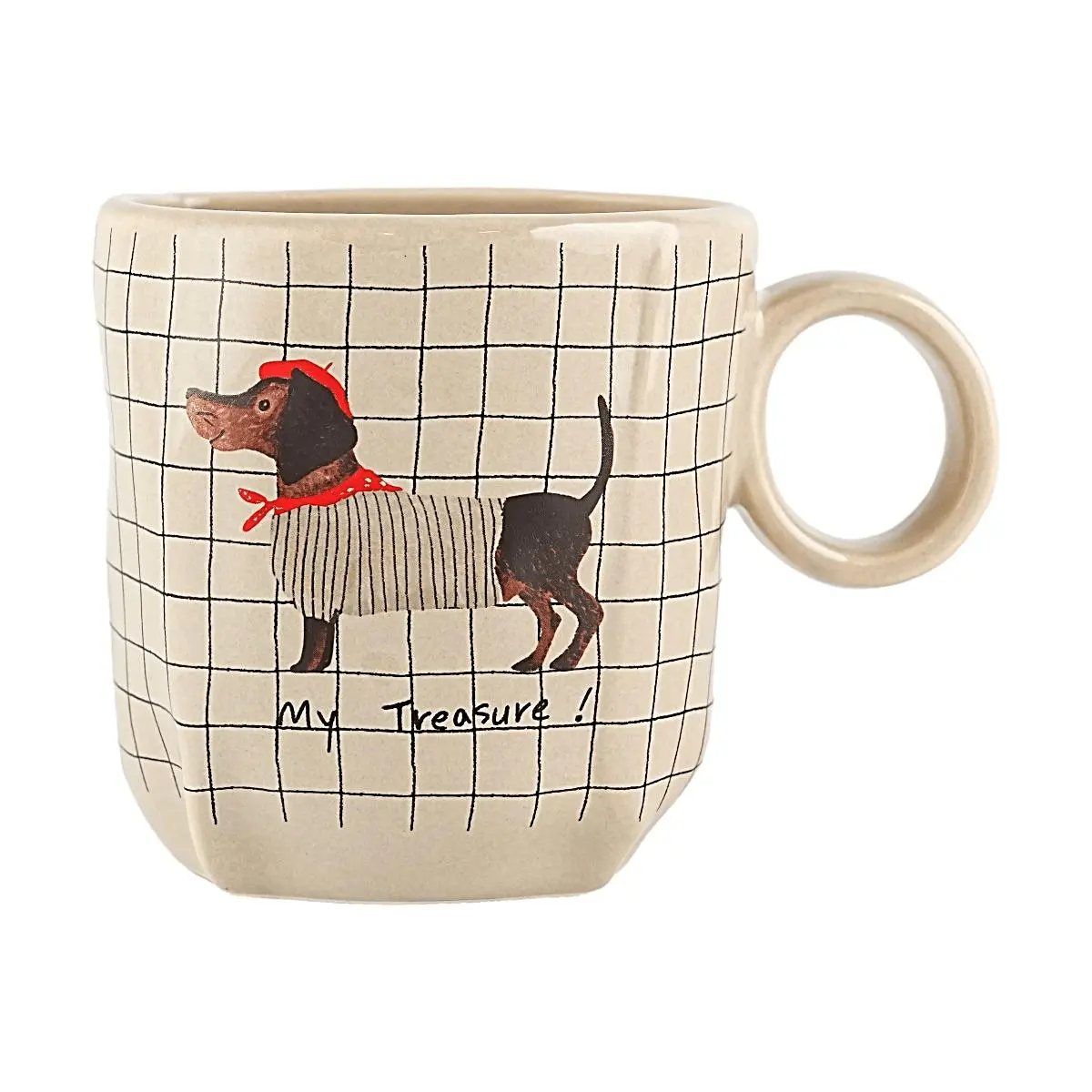 Glaze Story Origami Dog Ceramic Mug - Cute White Grid Coffee Cup, 11oz Water Cup for Tea Lovers