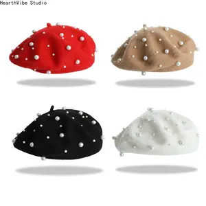 French -Embellished Beret Hat -  Winter Beanie with Soft Beaded Design, Machine Washable White Cap for Girls & Suitable for men and women.,summerwins