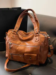 Relaxing retro casual versatile tote bag, large capacity practical texture simple and high-end single shoulder bag, multiple pocket design, reasonable separation, suitable for daily commuting and shopping