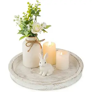 Candle Holder Decorative Trays : Round Wood Plate Coffee Table Decor - Rustic Farmhouse Decor Neutral White - Small Tealight Pillar Tray for Home Decor Living Room