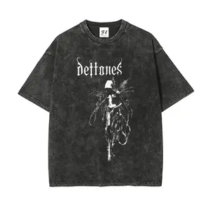 Men's Oversized Casual Round Neck Printed Fit Unisex Deftones Retro Heavy Metal Graphic Vintage Washed Short Sleeve Rock Band T-Shirt
