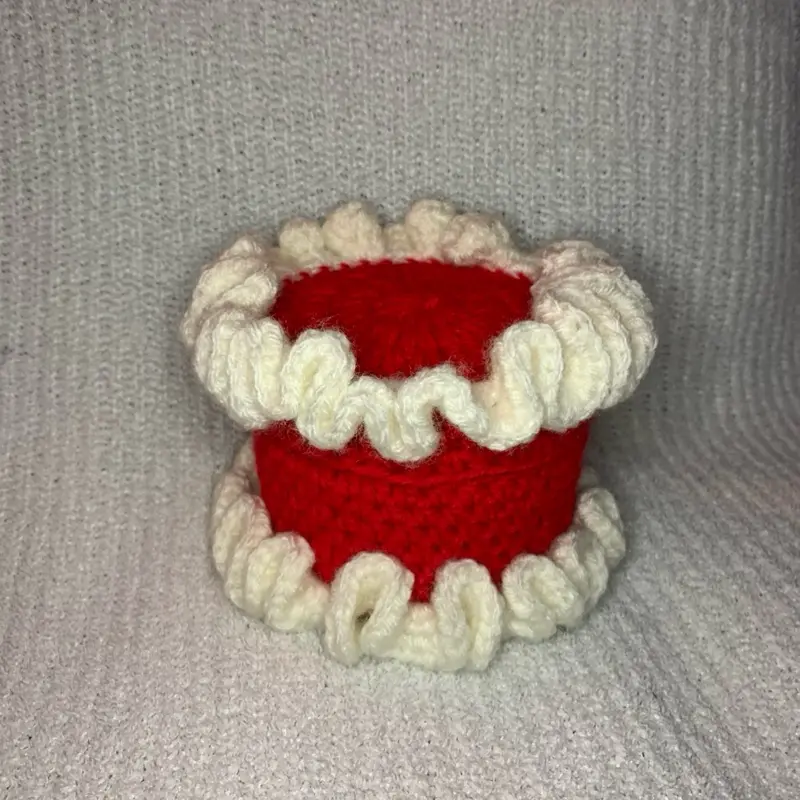 Crochet Box Cake - Red Velvet - Handmade Crochet Container for Decorative Storage