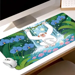 Premium White Monkey, Waterfall & Blue Orchid Illustration Sublimation Mouse Pad, High-Quality 40x80cm Non-Slip Durable Mat for Office Work & Gaming Comfort, Sublimation Mouse Pads