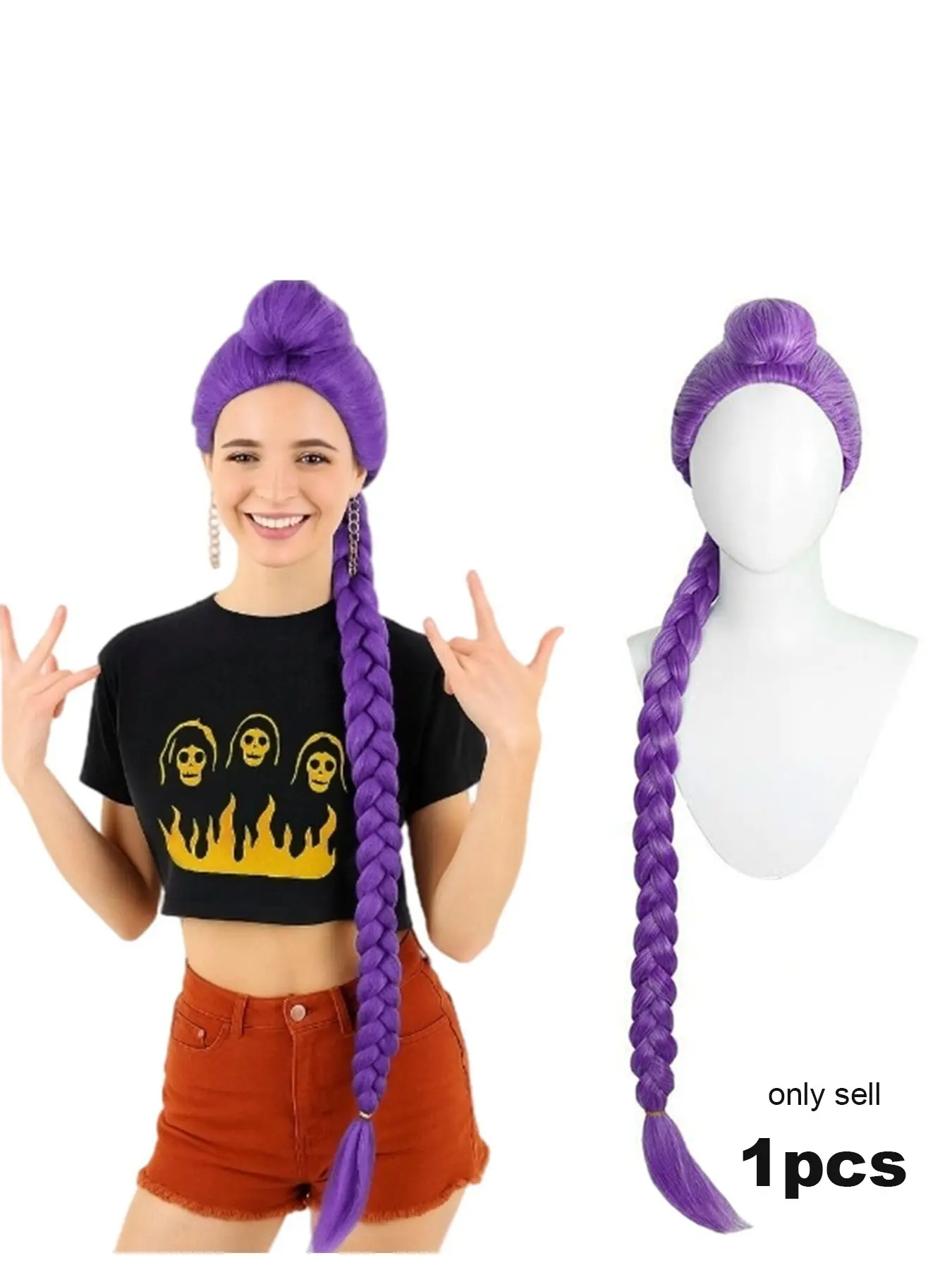 Long Purple Rumi Wig –40" Dark Purple Braided Cosplay Hair 350g, Heat-Resistant Synthetic Fiber, Synthetic Material Wigs, Adjustable Cap for Kids & Adults, Halloween Anime Costume Wig (Rumi Adult) Synthetic Braided Wigs