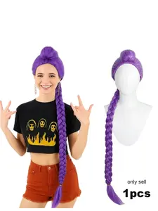 Long Purple Rumi Wig –40" Dark Purple Braided Cosplay Hair 350g, Heat-Resistant Synthetic Fiber, Synthetic Material Wigs, Adjustable Cap for Kids & Adults, Halloween Anime Costume Wig (Rumi Adult) Synthetic Braided Wigs