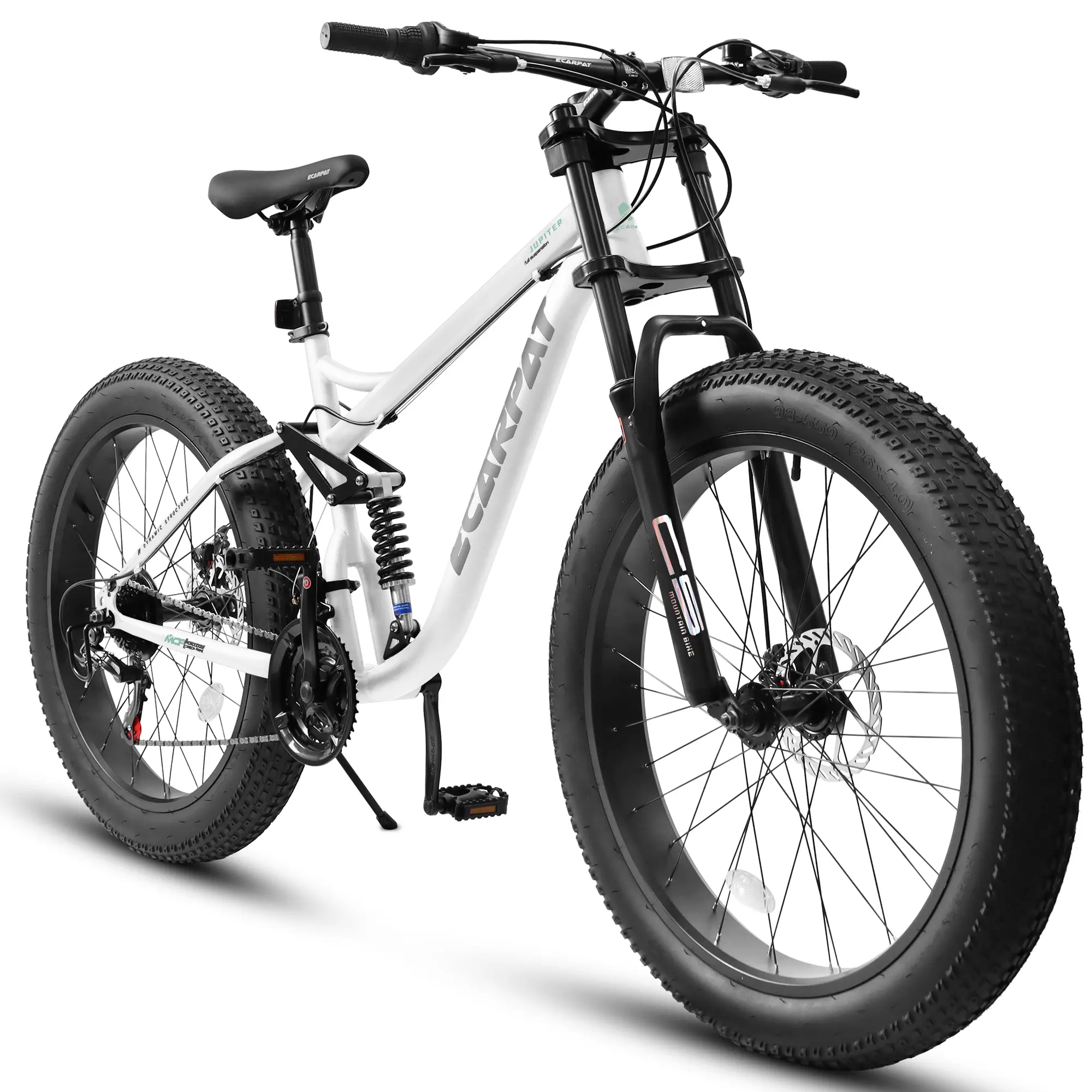26 inch Mountain Bike,Full-Suspension 21 Speeds Drivetrain with Disc-Brake MTB Bicycle, 26*4" Fat tire Bike for Men