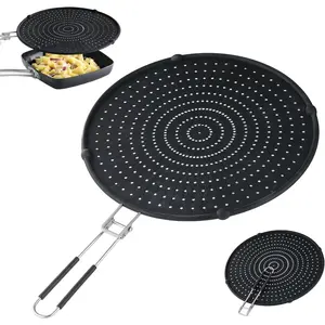 Splatter Guards For Frying, 13 Inch Silicone Grease Splatter Guard, Splatter Screen For Frying Pan With Latest Folding Handle, Cover Oil Splash When Cooking Chicken or Popcorn