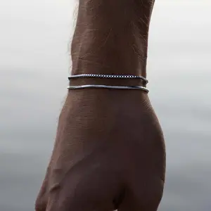 KOPERIN Layered Bracelet for Men-Dainty Sterling Men Bracelet Set 2mm Snake Box Chain Link Braclets Jewellery Gift for Fashion
