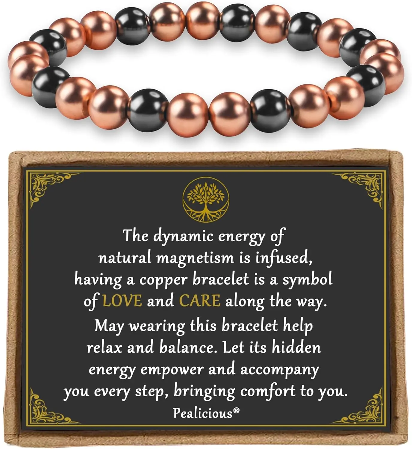 Unisex Copper Hematite Magnetic Beads Bracelet - 8mm Beaded Design, 3500 Gauss, Everyday Anniversary Costume Jewelry Accessory