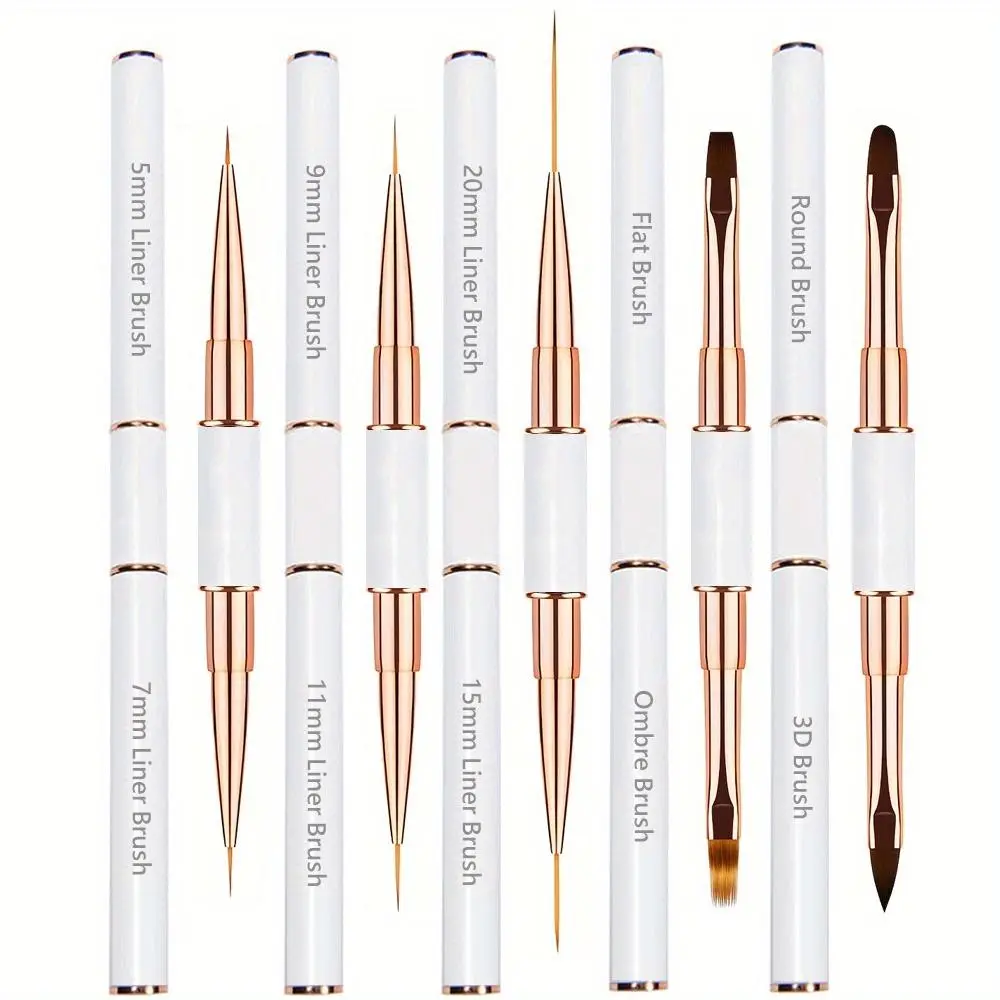 Double-Ended Nail Art Brush Set, 5 Counts, Nail Design Pen for Gel Polish, Liner Brushes, DIY Manicure Tool