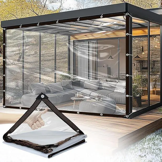 7*10FT PE Heavy-Duty Waterproof Clear Tarps with Grommets - UV-Resistant,Tear-Resistant - Durable Transparent Outdoor Cover for Camping, Patios, Garden Plants,Fall & Winter Decor Outdoor, All-Season Practical Gifts