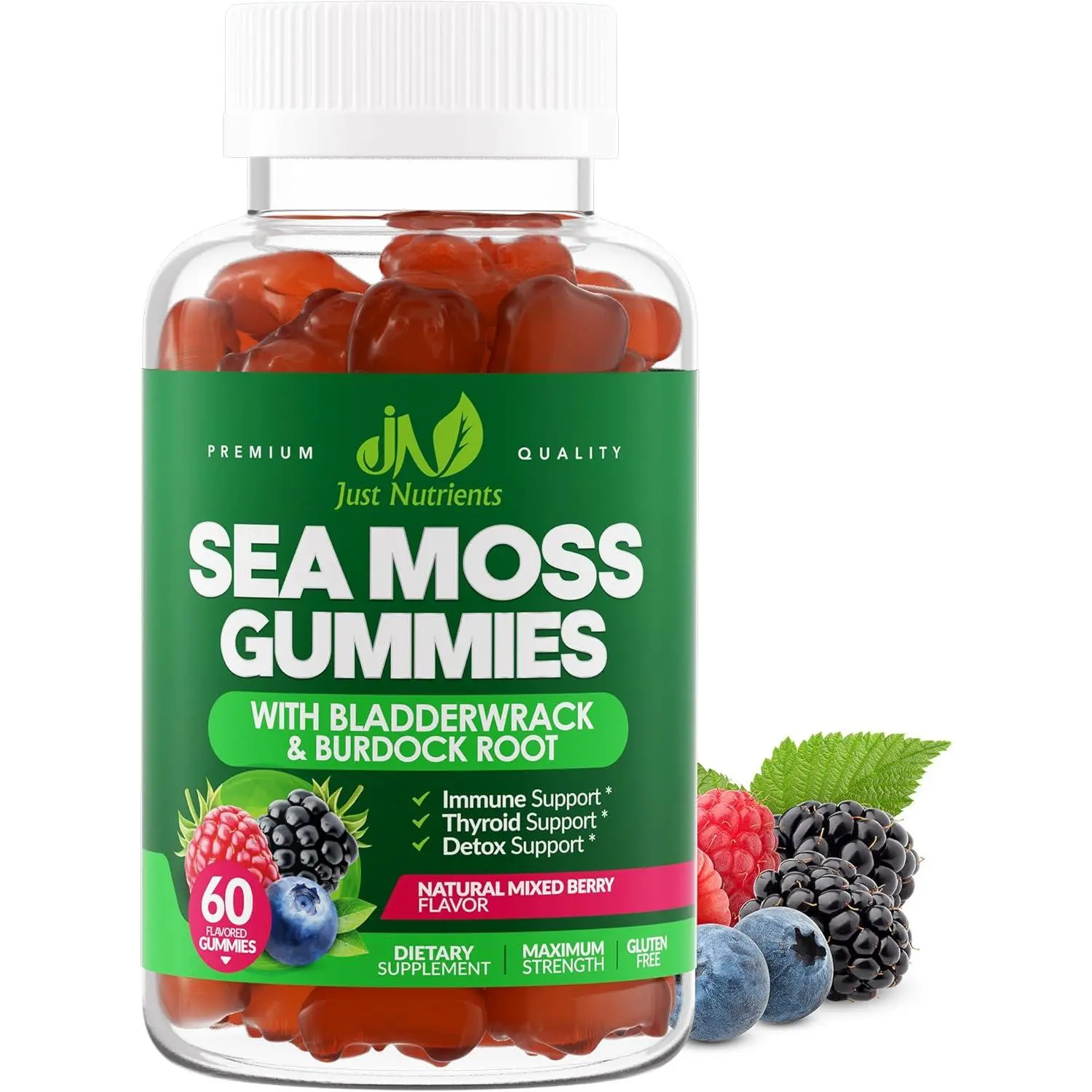 3000mg Irish Sea Moss Gummies with Bladderwrack and Burdock Root Extra Strength Natural Superfood for Immune Support Thyroid Health and Gut Detox Cleanse Vegan Gluten Free Chewable Supplements for Men Women