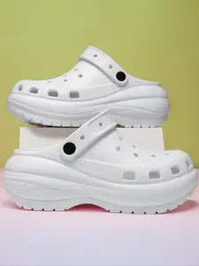Women's Plain Color Platform Clogs, Casual Comfortable Breathable Clogs, Fashionable Shoes for Indoor & Outdoor Wear, Beach Shoes Slippers