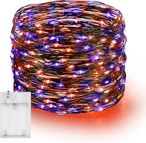 Dazzle Bright Halloween Fairy String Lights, 20FT 60 LED Copper Wire Battery Operated Waterproof Lights, Halloween Decorations for Indoor Home Outdoor Patio Yard Party Decor (Purple and Orange)