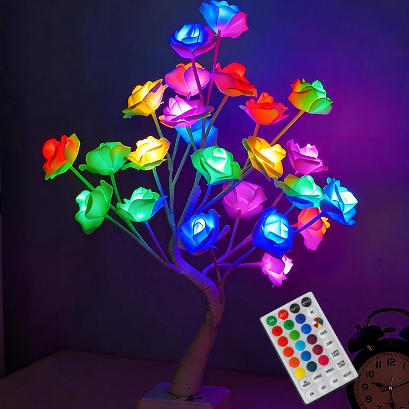 QOJOQ Rose Tree LED Table Lamp - Battery/USB Powered, Remote-Controlled, Color Changing Night Light, Stylish Lamps for Bedroom, Indoor Holiday Decoration, Valentine’s Day/Mother’s Day Gift, Led Lights, Automatic Led Night Light Specialty & Decorative Ligh