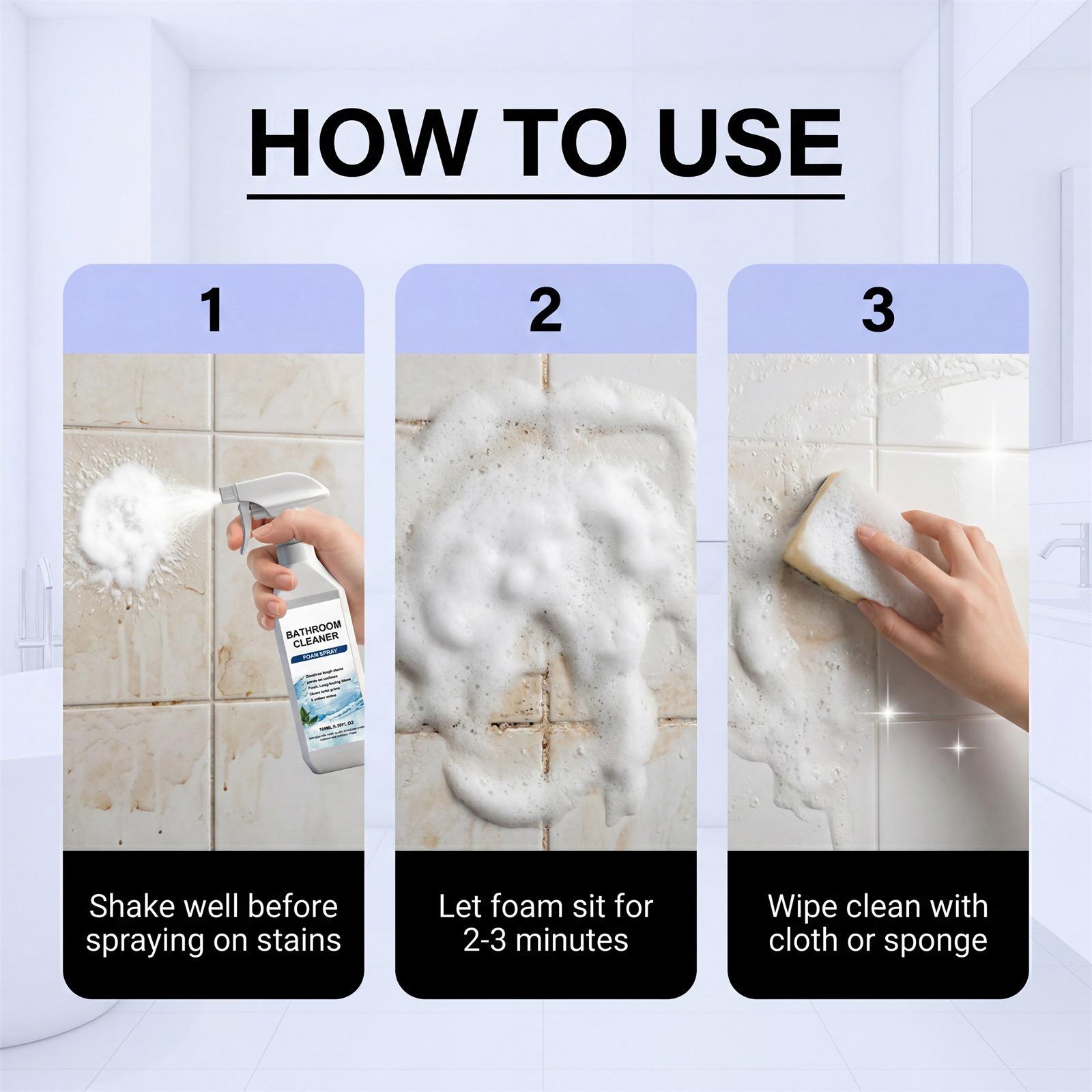 Bathroom Cleaner Foam Spray (100ml) - Citric Acid Formula for Hard Water Stains, Toilet Grime & Soap Scum on Multi-Surfaces