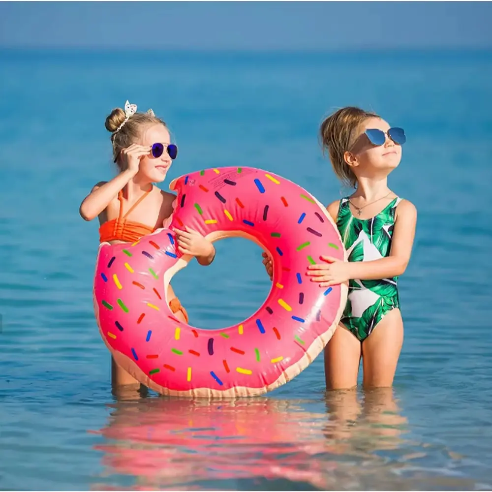 Matte Skin-Safe PVC Plastic Sprinkles Print Unisex Donut Inflatable Float Swim Ring - Thick Aquatic Floating Large Shaped Pool Ring for Kids/Adults, Beach Summer Party Decor (Multiple Sizes)