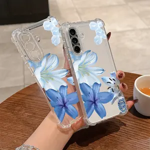 Elegant Blues Lilys Smartphone Case Suitable for Samsung Galaxy A56 A26 A36 A17 A07 A55 A35 A06 A05 A14 A24 A34 A54 A16 A05S A25 A15 A23 A33 A53 A73 A04E A04 A02 A22 A32 A52 A12 4G 5G Anti Fall Shockproof Protective Transparent Soft Back Cover