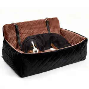 Memory Foam Dog Car Seat Bed for Large Pets – Washable Cover, Dual Safety Leashes, Non-Slip Base, Storage Pockets – Comfortable Travel Dog Nest for SUV & Sedan