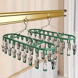 Windproof Sock Drying Rack with 20 Clips, Ideal for Hanging Socks, Underwear, Towels, Scarves, Perfect for Cabinets, Balcony, Bathroom, Space Saving Hanger, Multifunctional Clothes Hanger, Stocking Hanger