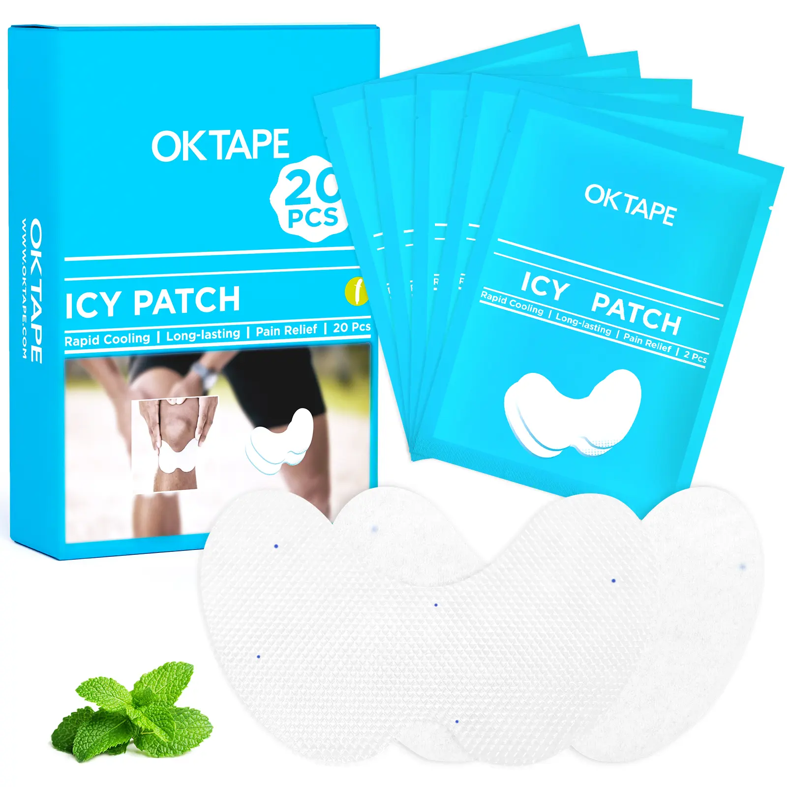 OK TAPE Cooling Patch for Knee Pain & Sprain, 10/20 Count Soft Gel Patch with Menthol and Hydrogel Tech, Instant Relief from Discomfort, 5.5in x 3.5in