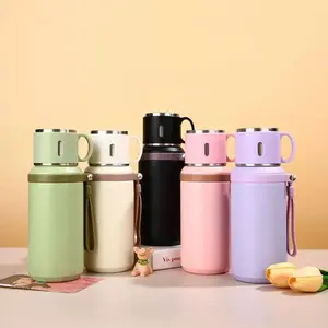 600ML Stainless Steel Insulated Water Bottle with Rope, Dual Function Coffee Cup, Portable Outdoor Flask, Thermal Cup for Camping, Cycling, Home, Office