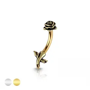 16G Antique Rose Rook Piercing • Daith Piercing • Curved Barbell • Gold • Silver • Cartilage Earring • Daith Ring • Rook Ring • Eyebrow Ring