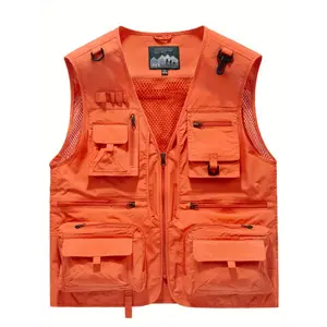 Zipper Flap Pockets Cargo Vest, Men's Casual Outwear Zip Up Vest For Spring Summer Outdoor Fishing Photography