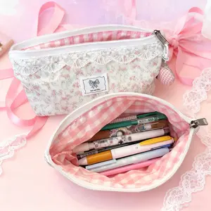 Fresh Lace Floral Pencil Case, Large Capacity Stationery Storage Bag, Simple Girl High Value Makeup Bag, Perfect Gift for Students
