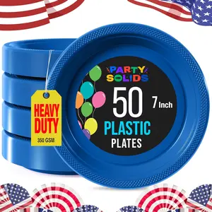 7" Dark Blue Heavy Duty 50 Pcs 350 GSM Disposable Plastic Dinnerware Set For Party Supplies