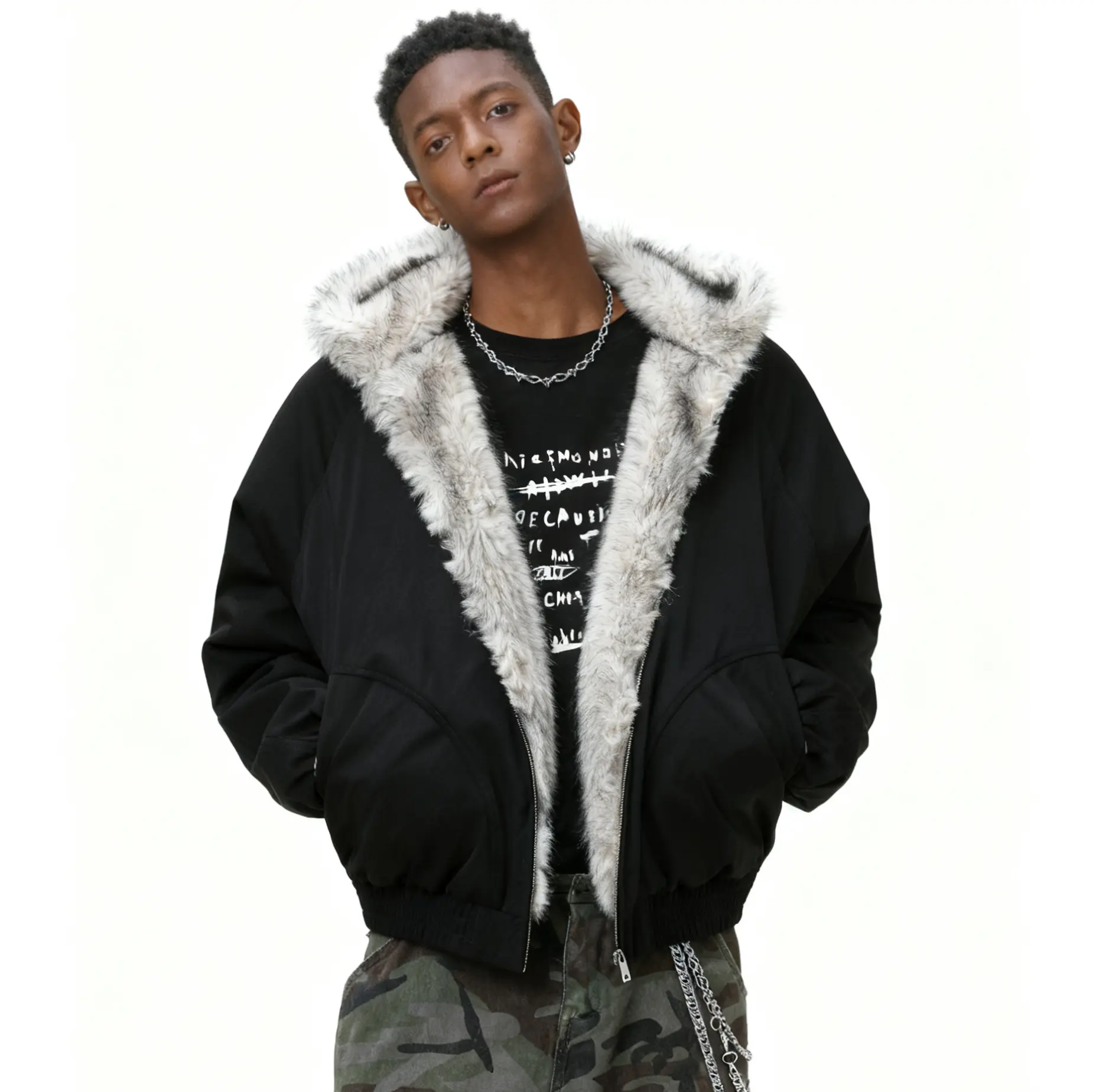 Inflation Men's Retro Fleece-Lined Solid Color Hooded Winter Coat, Windproof Waterproof Casual Streetwear Cold Weather Gear