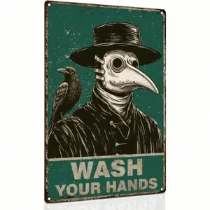 Aluminum Halloween Wash Your Hands Wall Sign Metal Sign Gothic Bathroom and Restroom Decor Spooky Housewarming Novelty Decor for Home Bathroom Decorations