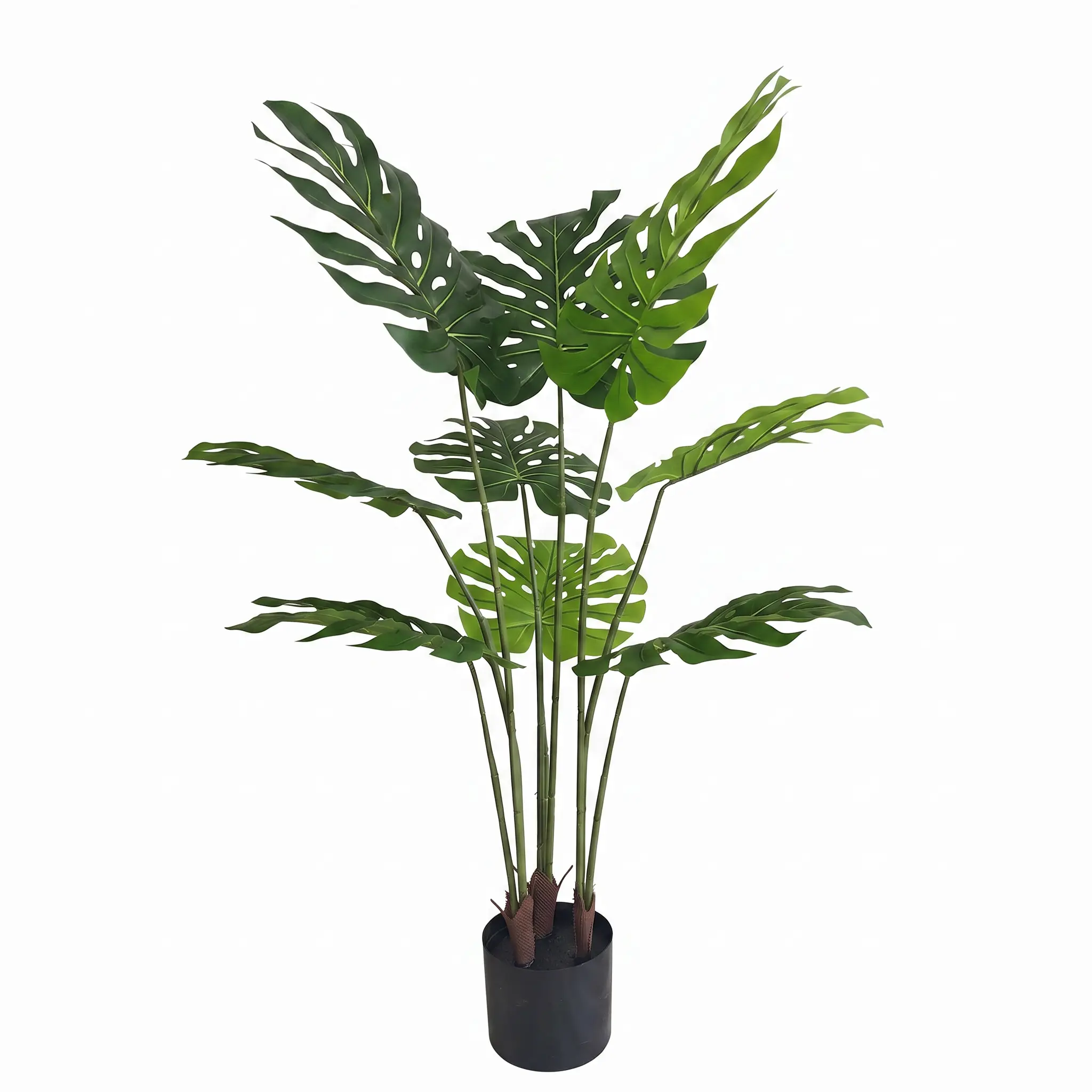 Artificial Monstera Plant, 43.3 Inch Tall Faux Tropical Floor Plant with 9 Leaves and Black Pot, Indoor Home and Office Decor