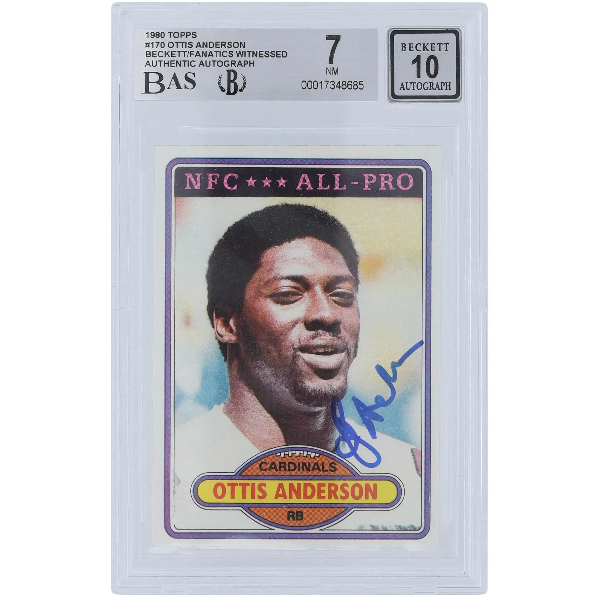 Ottis Anderson St. Louis Cardinals Autographed 1980 Topps #170 Beckett Fanatics Witnessed Authenticated 7/10 Rookie Card - Fanatics Authentic Certified
