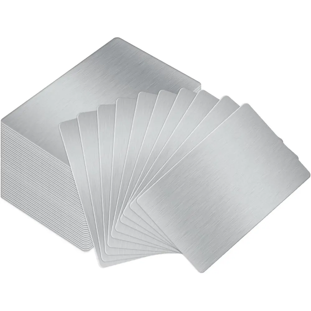 60 Pcs 304 Stainless Steel Metal Business Cards 0.4 mm Thick Silver DIY Personalized Cards Laser Engraving Stainless Card Sublimation Blank Metal Business Card for House Office Customer Gift Supplies