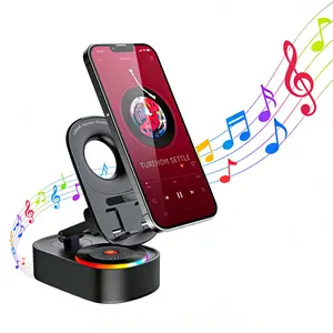 Wireless Speaker with Stand and Power Bank, Rechargeable Induction Speaker with Bluetooth 5.3, RGB Ambient Light, Cell Phone Stand, Stereo Sound, Compatible with iPhone/iPad/Android/Samsung Galaxy, Phone Holder