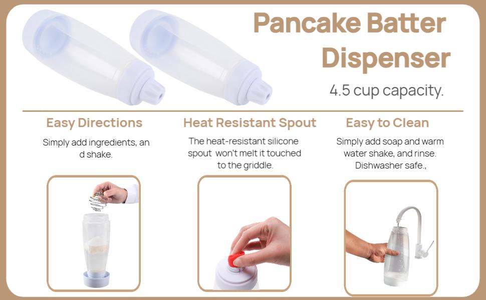 Pancake Batter Dispenser Bottle, 1 Count Pancake Mix Dispenser Bottle with Stirring Ball, Kitchen Batter Squeezer Bottle with Graduated Lines and Sturdy Base,Baking Utensils for Pancake, Cupcake, Waffle, Cake