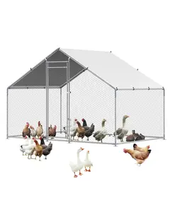 【Spotlight Day】VEVOR Metal Chicken Coop, 9.8x6.5x6.5ft Large Walk-in Chicken Runs with Cover, Spire Roof Hen House Enclosure with Security Lock, Outdoor Duck Rabbit Cage Poultry Pen for Backyard, Farm, Yard