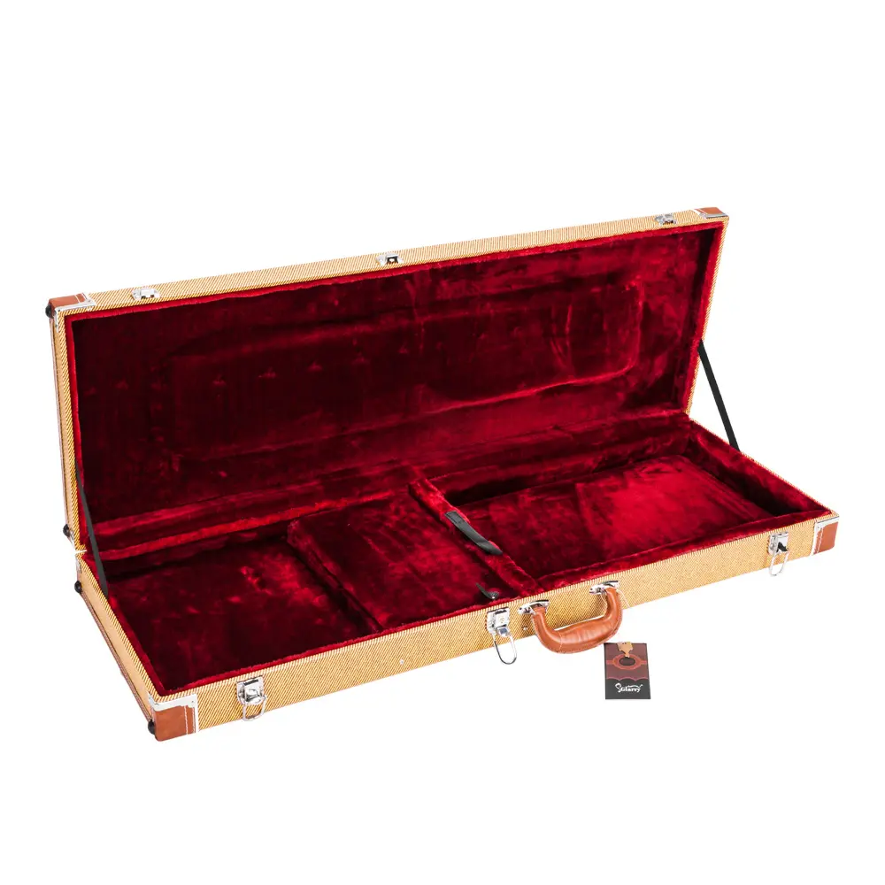 Square Shape High-Grade Electric Guitar Hard Case - Durable ABS Molded Shell, Plush Linings, Heavy-Duty Latches, Reinforced Edges, Flat Yellow Finish, Compatible with GST, GTL, 170, SG & Burning Fire Style Guitars, Travel & Storage Protector