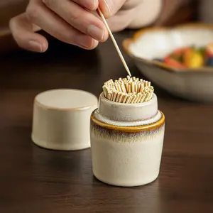 Vintage Ceramic Toothpick Holder, High-End Home Use Toothpick Box, Cotton Swab Floss Storage Container, 1pc Retro Design