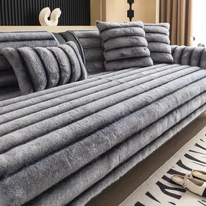 1pc Plush Sofa Cushion, Sectional Solid Color Minimalist Modern Style Sofa Cover, Pet-Friendly Non-Slip Furniture Protector, Suitabe for 2/3/4-Seat Sectional Sofas, Sofa Slipcover