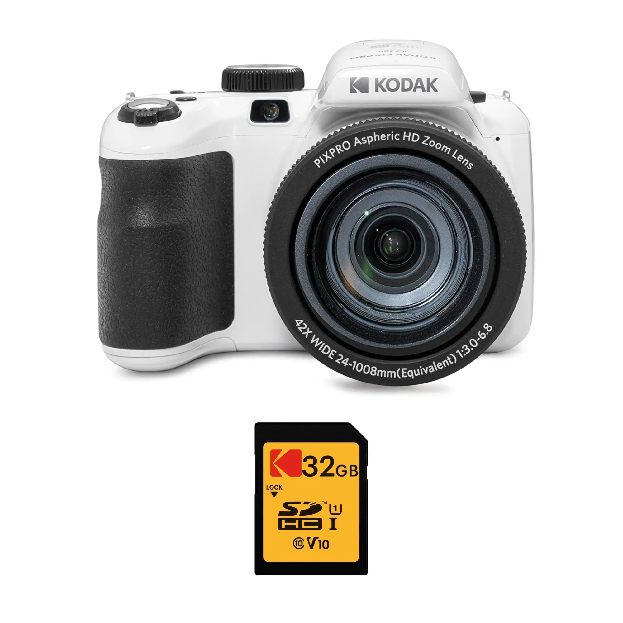 Kodak PIXPRO AZ425 Astro Zoom 20MP Camera with 42x Zoom (White) with 32GB SD