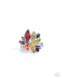 Captivating Cluster - Brown Multi Color Leaf Rhinestone Silver Ring - Paparazzi