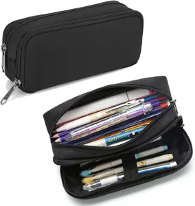 Large Capacity Pencil Case, Durable Pencil Pouch Organizer with Zipper, Multifunctional Stationery Storage Bag for Office & School (Black)