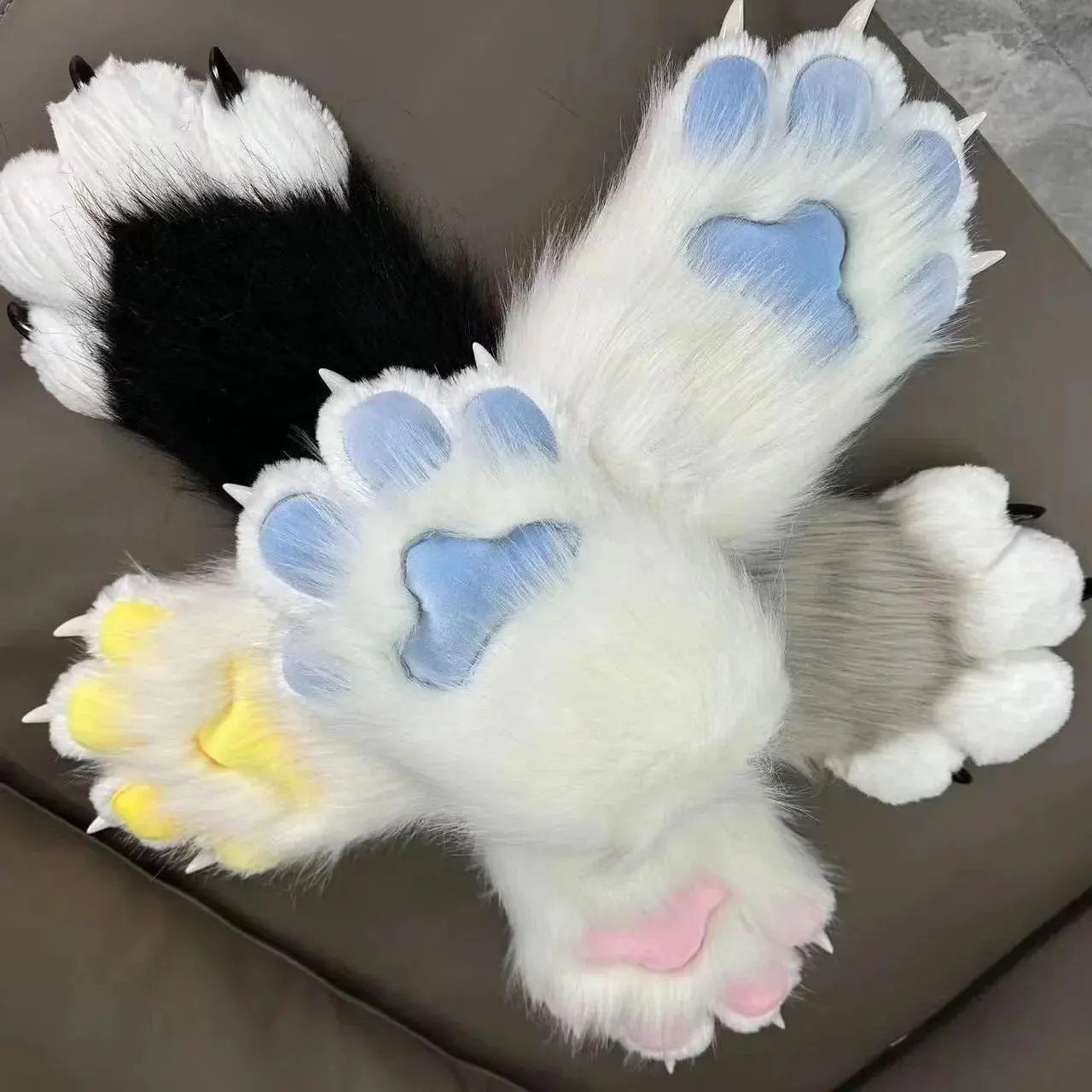 Fluffy Plush Fabric Fursuit Kigurumi Claw Nail Gloves, Wearable Animal Paw Cosplay Props, Holiday Party Accessories for Kids (Kig Attachment Gift)