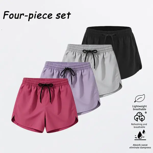 Women's Quick-Dry Breathable Athletic Shorts 4-Pack - Comfortable Elastic Adjustable Drawstring Fit Assorted Color Pocketless Activewear for Running, Yoga, Marathons, Athletic Shorts Women, Comfortable Elastic Shorts
