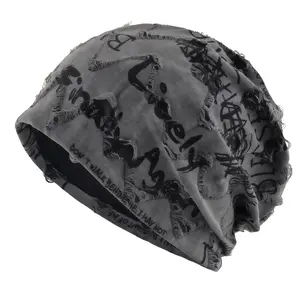 Y2K Graffiti Slouchy Beanie! Grunge distressed frayed edge hat, perfect for streetwear & alt fashion. Oversized fit, unisex style, great for everyday & concerts.