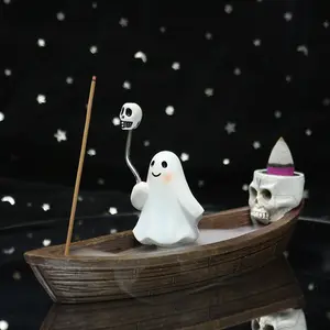 Multifunctional Halloween Decoration Ghost Skull Incense Boat, Resin Statue Air Purifier, Home Desktop Ornament, Yoga Space Diffuser